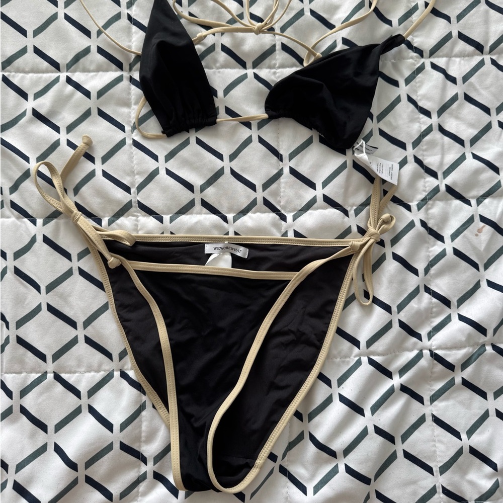 WE WORE WHAT BIKINI Stylish Black and Tan Bikini Set